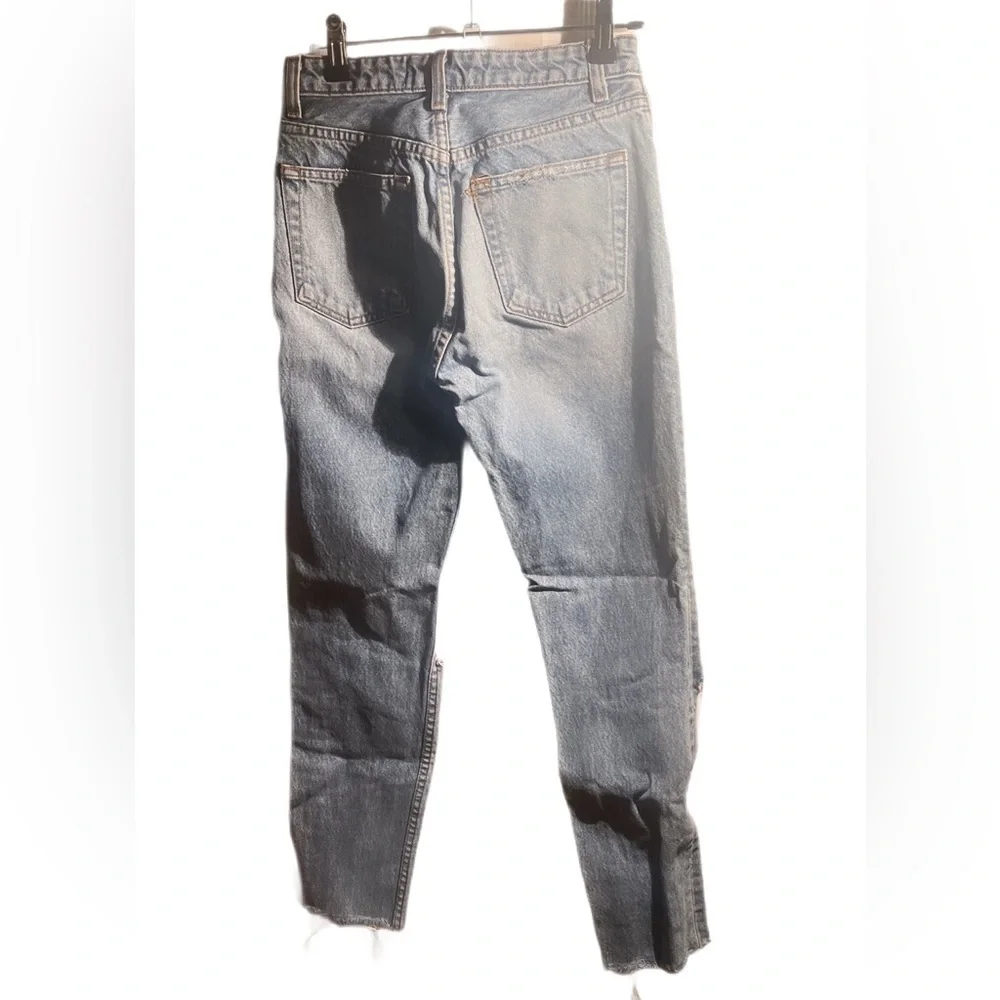 Reformation petite high cigarette casual ripped medium wash denim jeans 24 - Picture 3 of 5